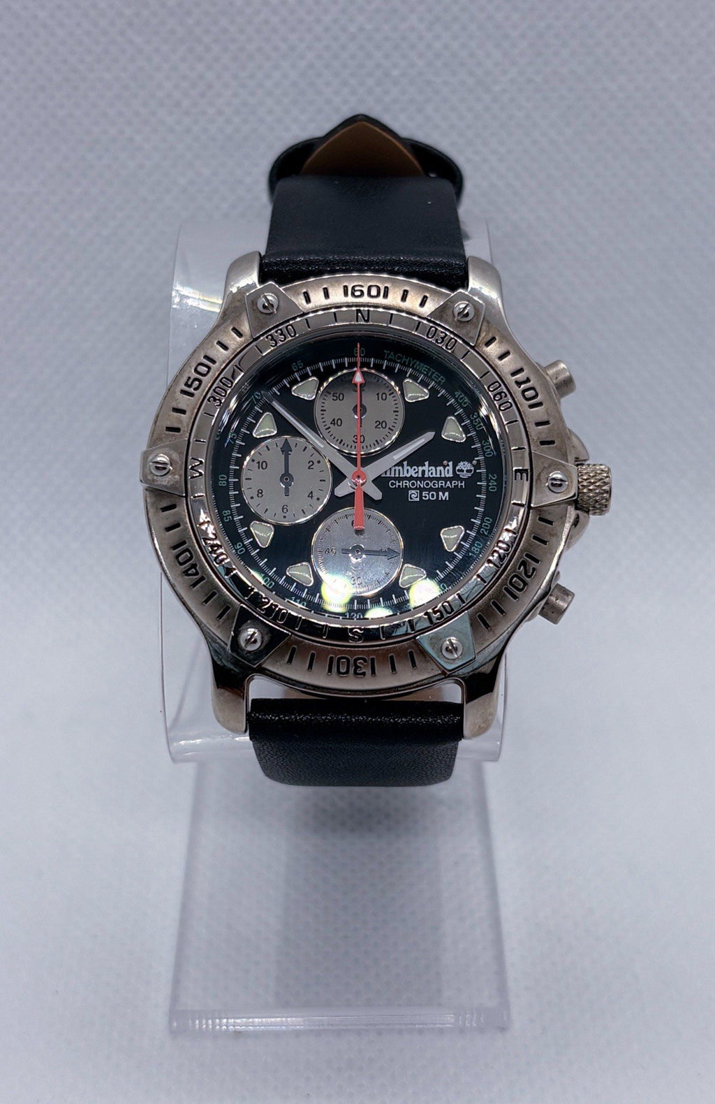 Vintage Timberland Chronograph Men’s Watch Black Dial Japan Quartz Compass Bezel