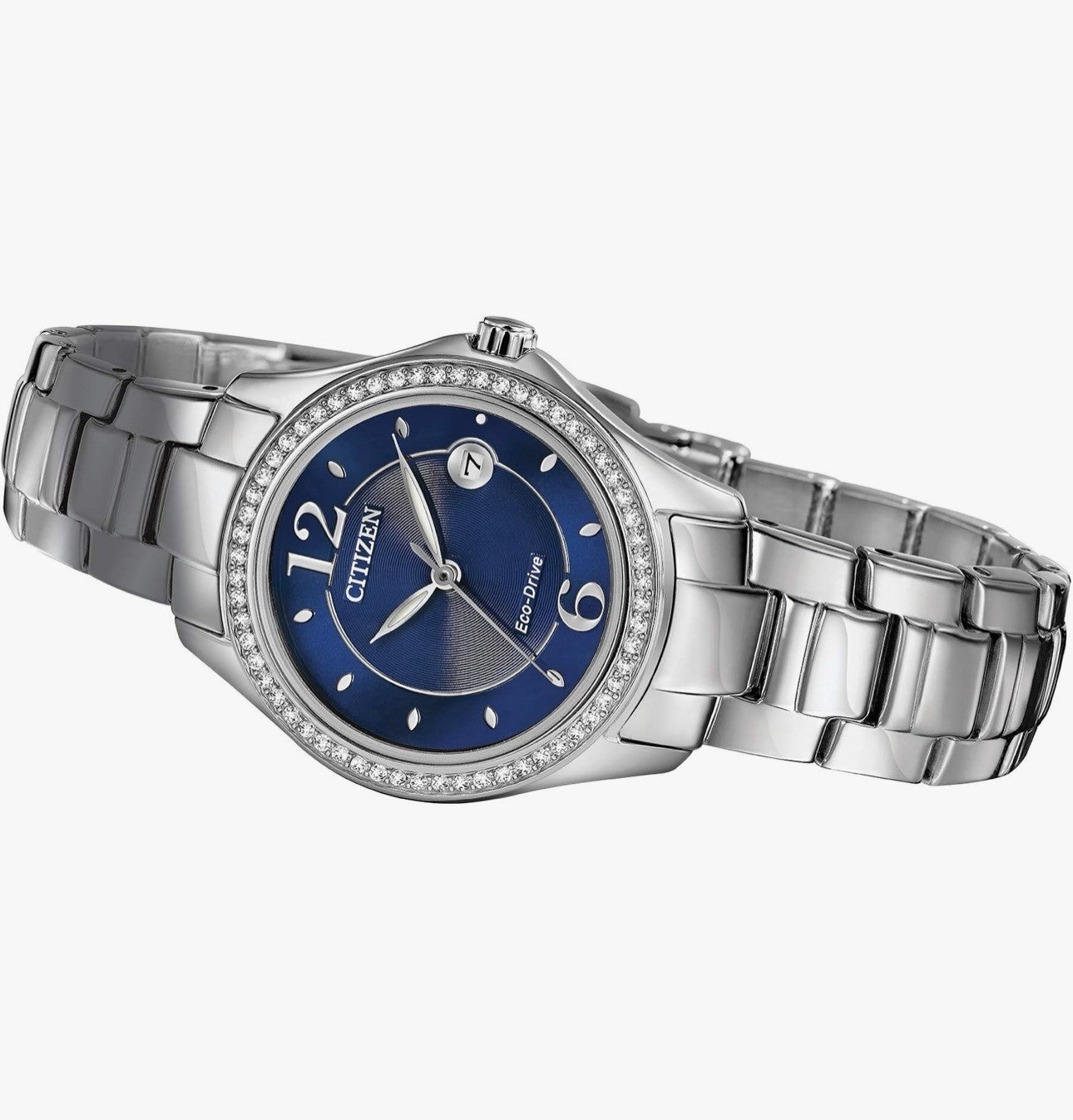 Citizen Eco-Drive Silhouette Crystal 30mm Silver SS Case Blue Dial FE1140-86L