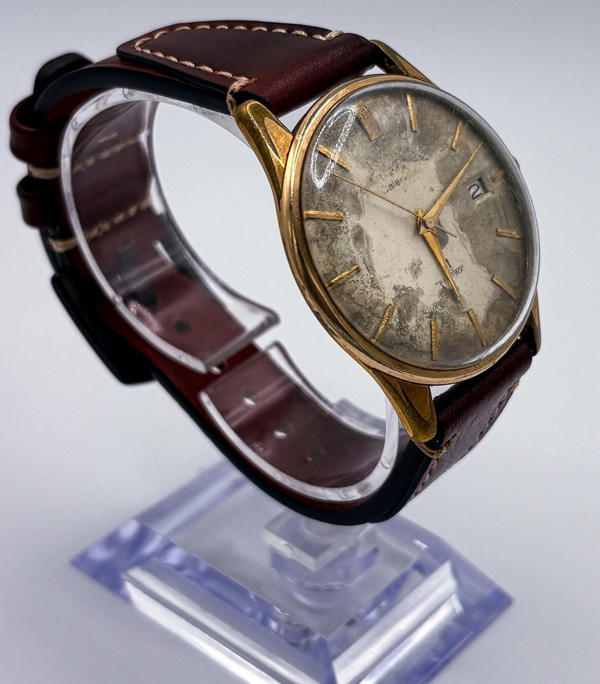VTG 1958 Seiko Cronos Calendar 21J 14K Gold Filled Watch J14061A RUNNING Patina