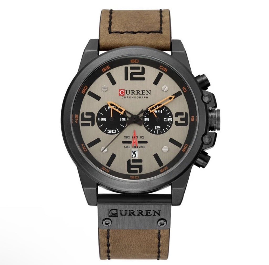CURREN 8314 Chronograph Business Style Men Wrist Watch-Brown Leather Band