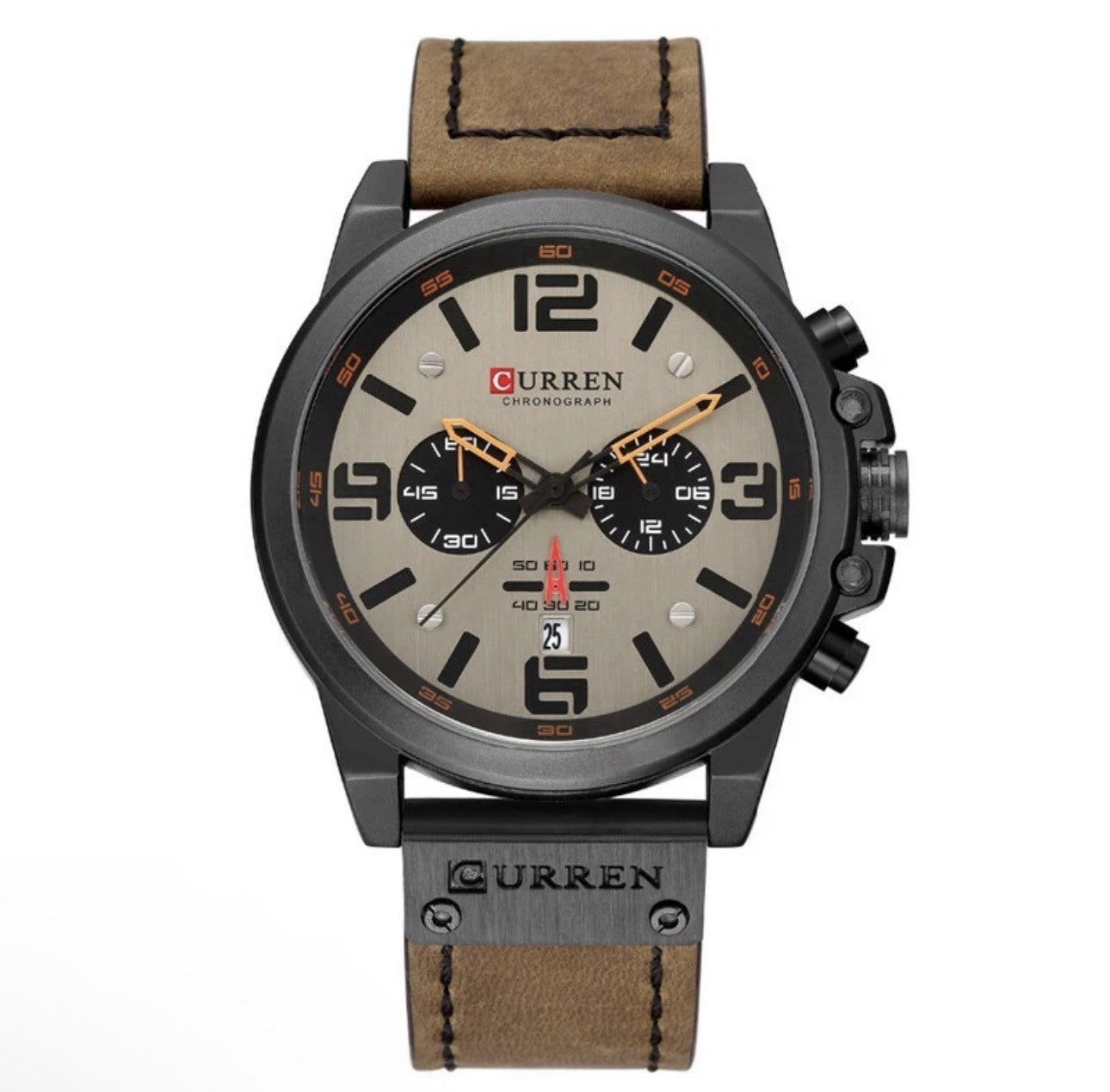 CURREN 8314 Chronograph Business Style Men Wrist Watch-Brown Leather Band