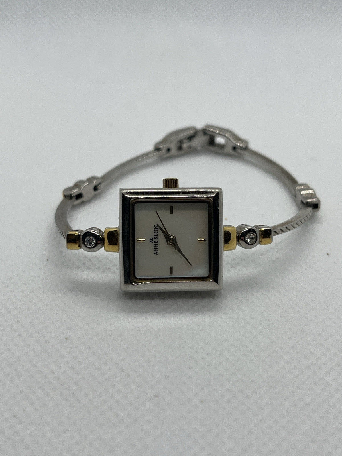Anne Kline Dress Watch MOP Dial Silver Rectangle Bracelet Band New Battery