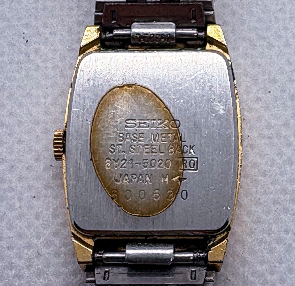 Vintage 1988 Seiko Ladies Watch 8Y21-5020 Gold Tone Tonneau Dial New Battery