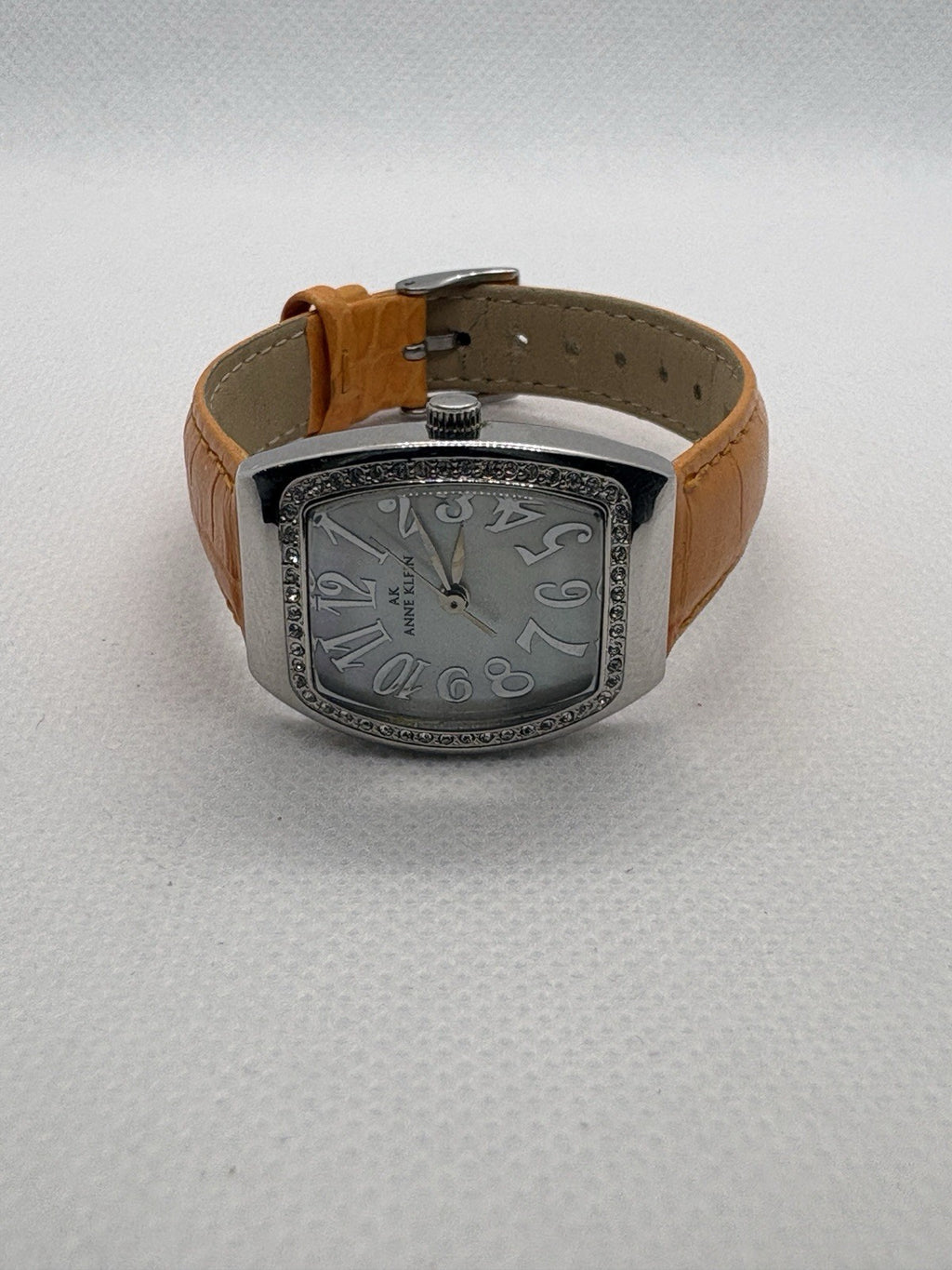 ANNE KLEIN Ladies Watch Mother Of Pearl Dial Orange Leather Alligator Strap Gem