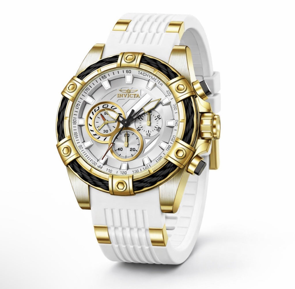Invicta Men's Bolt Girdex Chrono 50602 Silver Dial White Silicone Band Watch