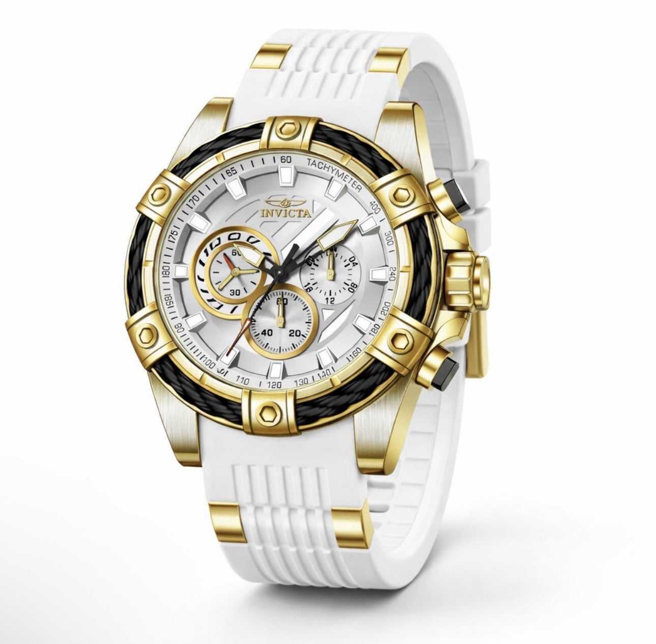 Invicta Men's Bolt Girdex Chrono 50602 Silver Dial White Silicone Band Watch