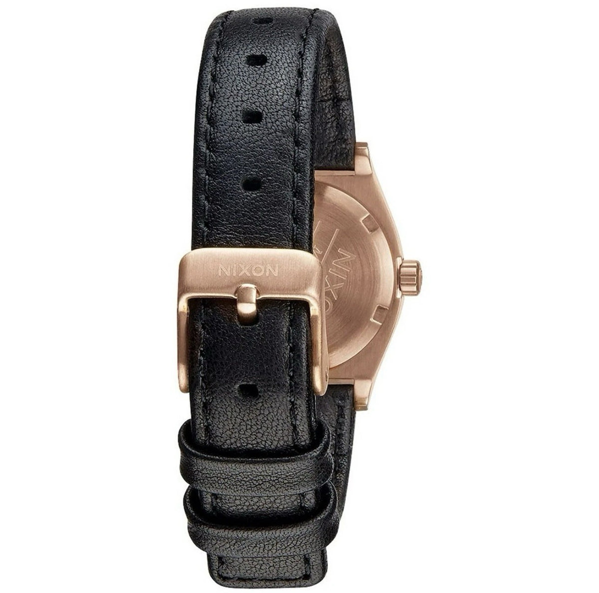 Nixon Women's Small Time Teller Rose Gold-Tone Watch with Black Leather Band New
