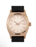 Nixon Women's Small Time Teller Rose Gold-Tone Watch with Black Leather Band New