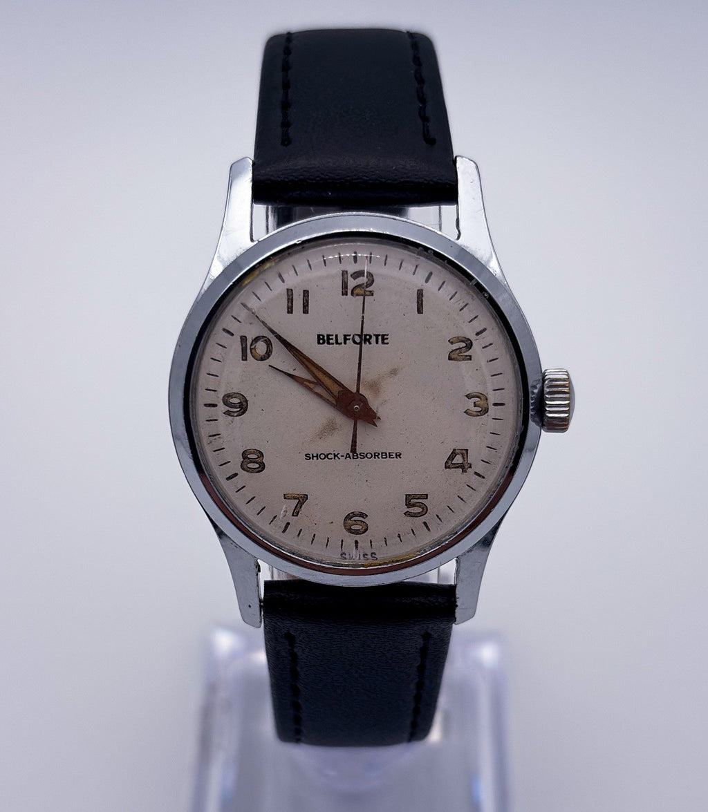 Vintage 1960s Belforte Shock Absorber Waterproof Manual Wind Mens Watch Runs