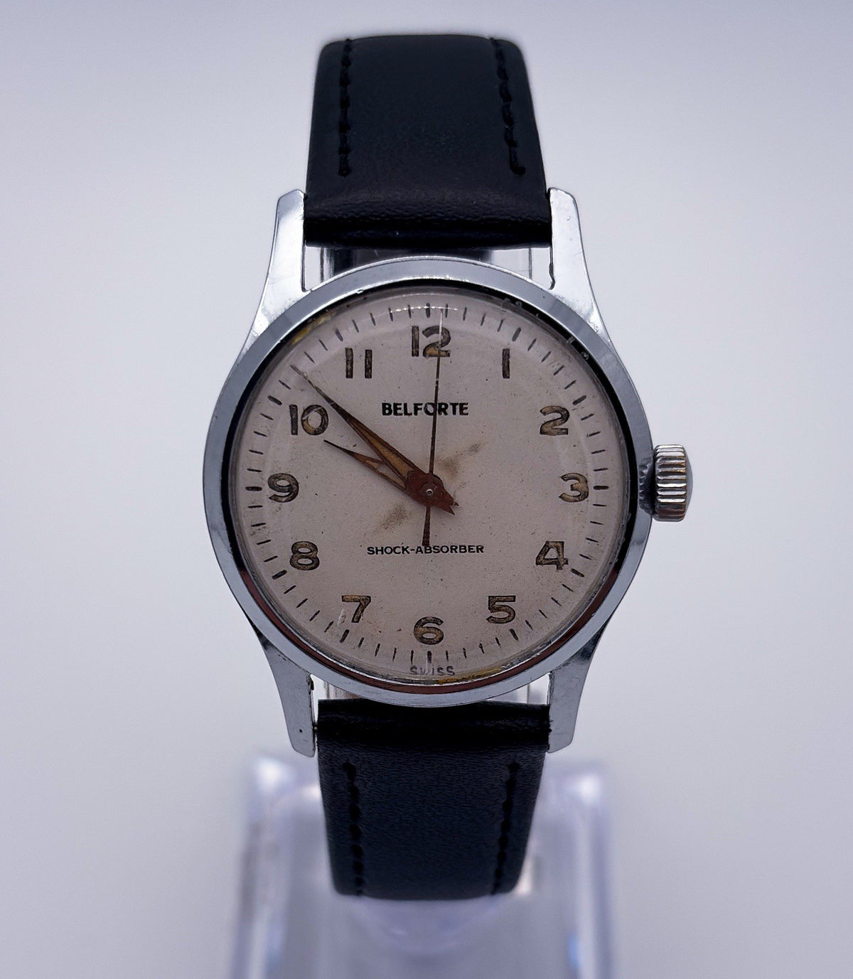 Vintage 1960s Belforte Shock Absorber Waterproof Manual Wind Mens Watch Runs