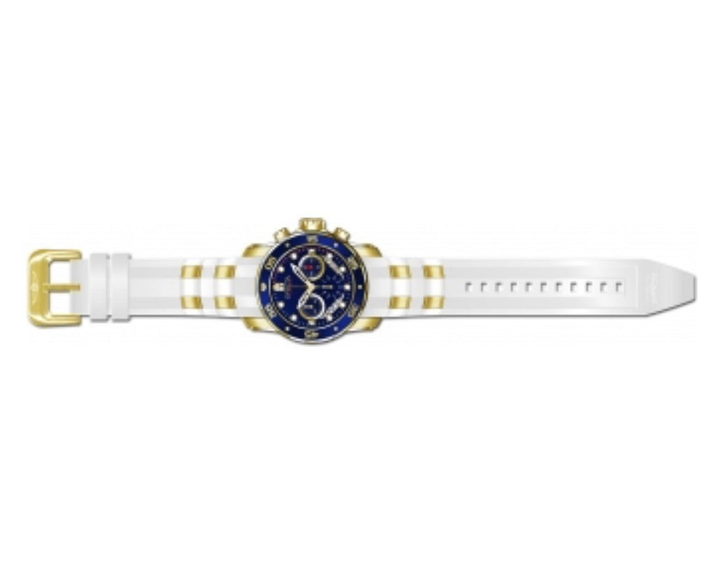 Invicta Mens Pro Diver SCUBA Chronograph 18K Gold Blue Dial White SS Strap Watch
