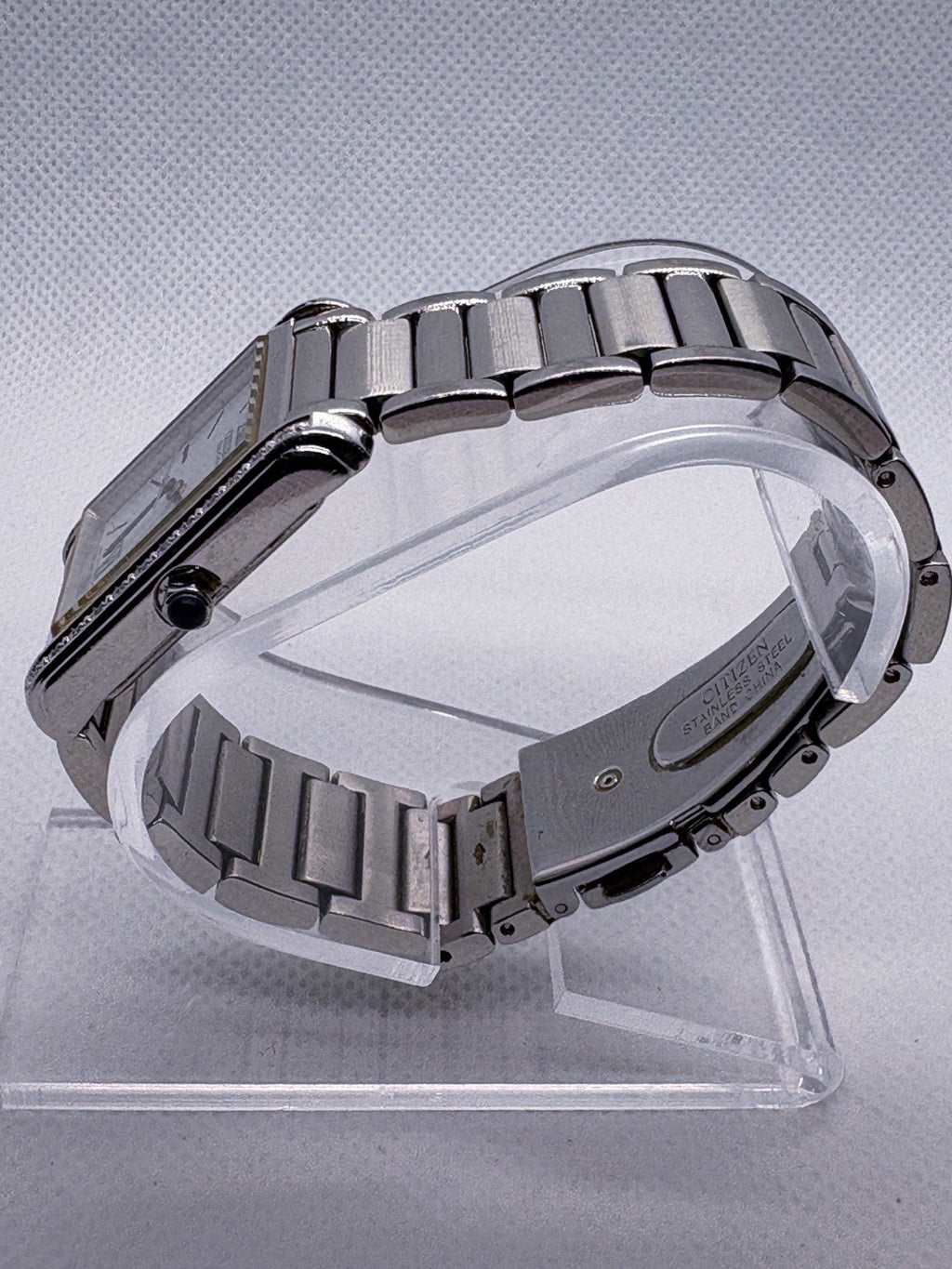 Citizen Eco-Drive Ladies Diamond Tank Watch Silver White Roman Dial EO31-SO44502