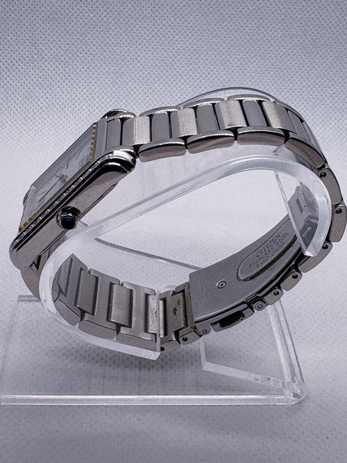 Citizen Eco-Drive Ladies Diamond Tank Watch Silver White Roman Dial EO31-SO44502