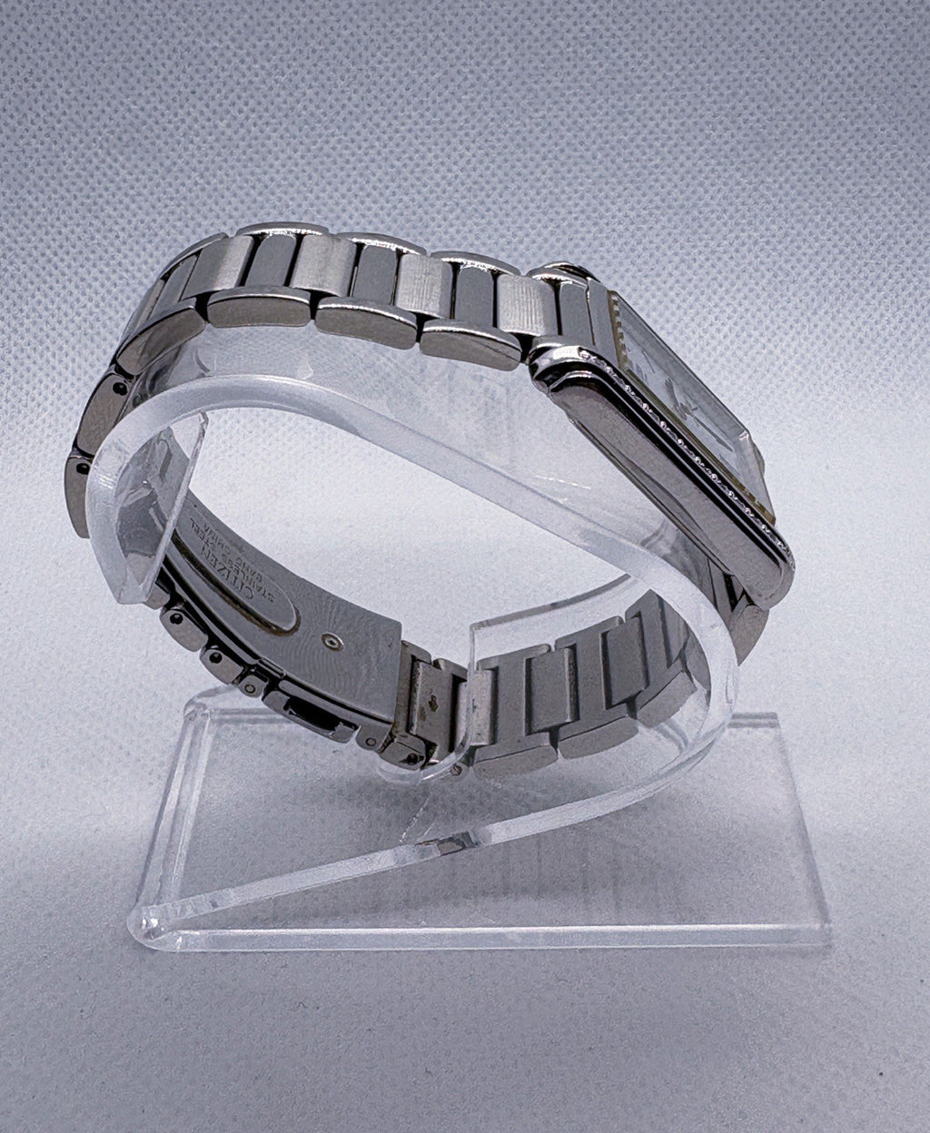 Citizen Eco-Drive Ladies Diamond Tank Watch Silver White Roman Dial EO31-SO44502