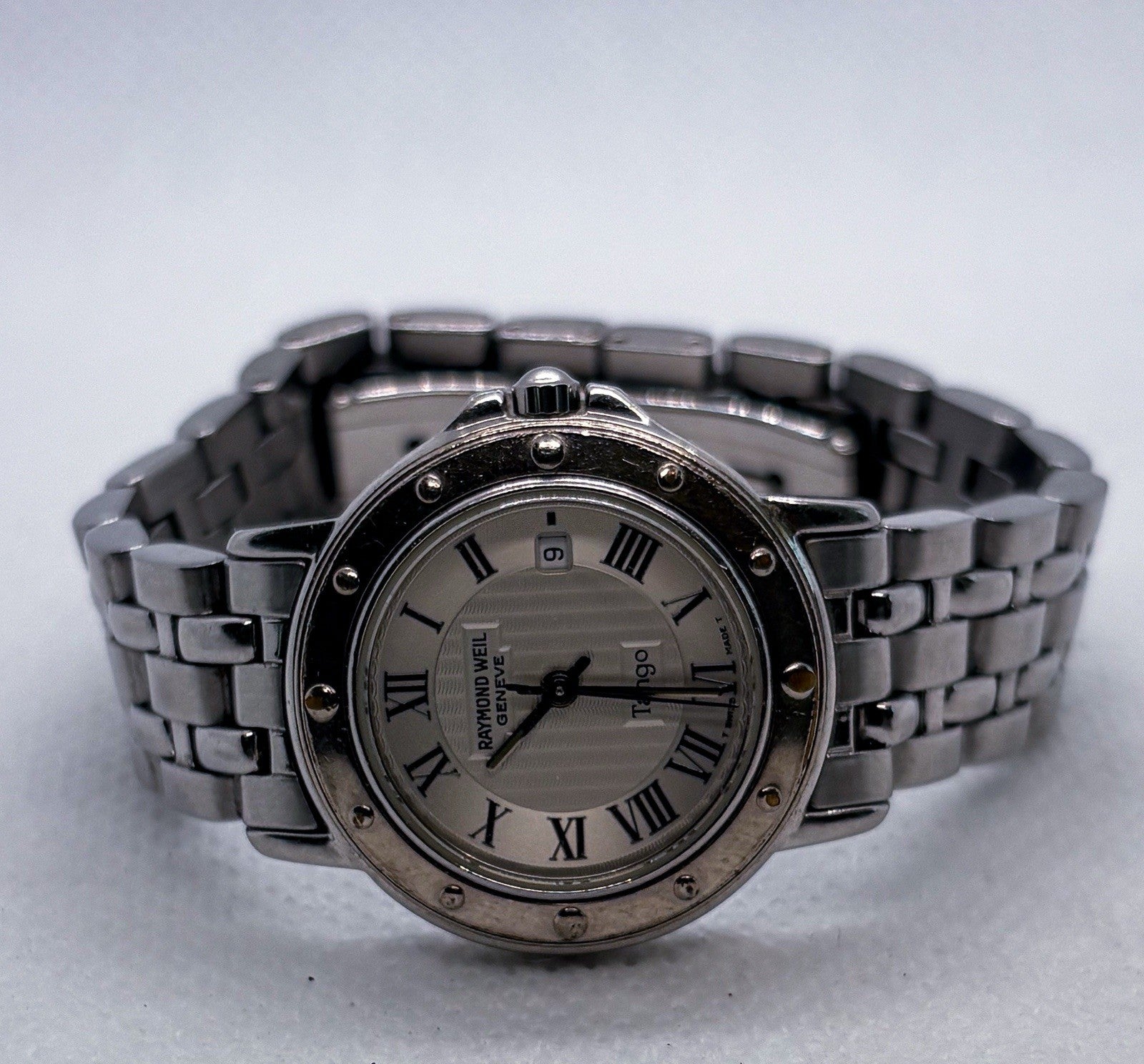 Vintage 1990s Raymond Weil Tango 5360 Swiss Quartz Steel Roman Date Ladies Watch