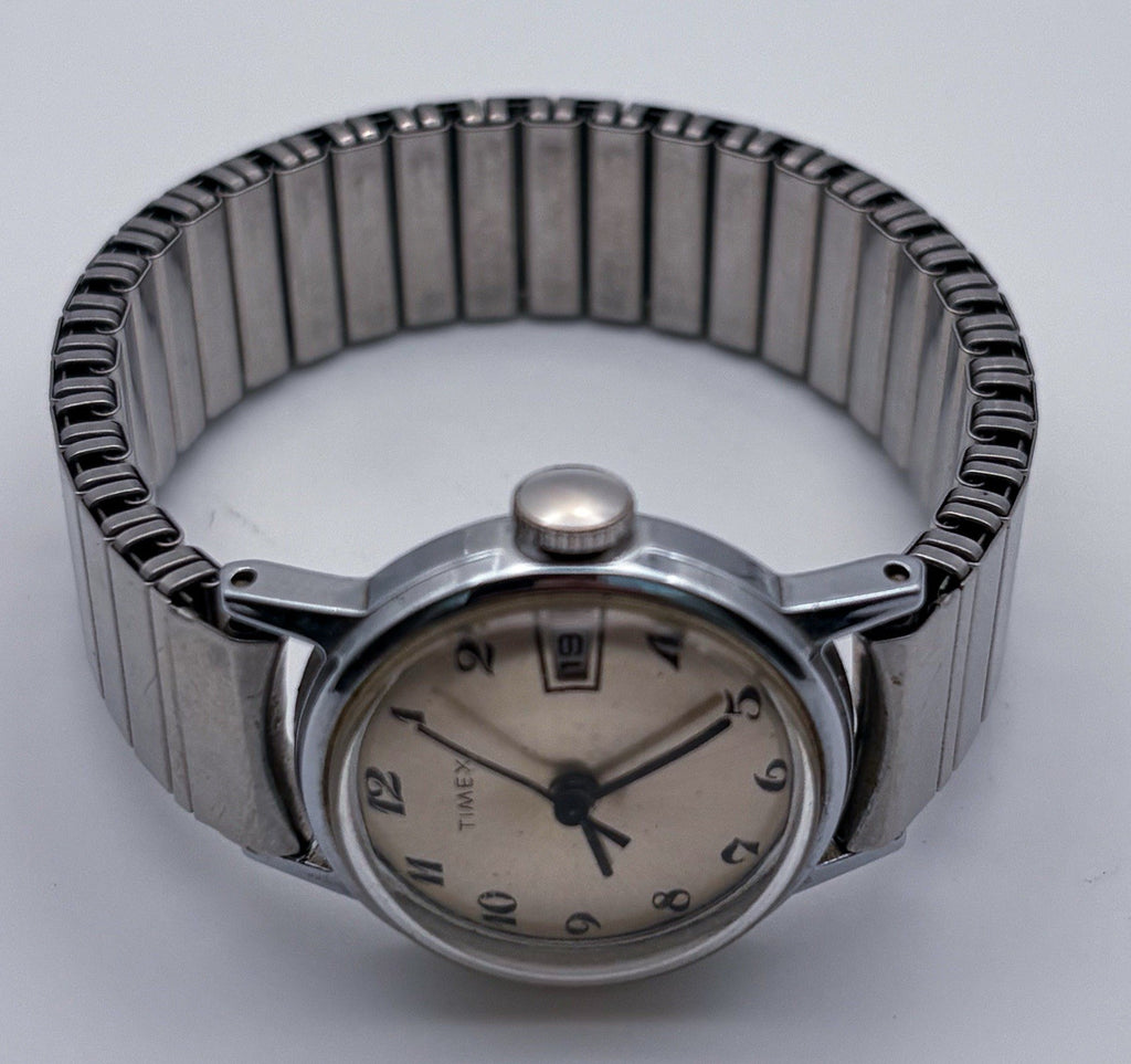 Vintage Timex Mechanical Ladies Date Watch 25mm Stainless Steel Back Runs
