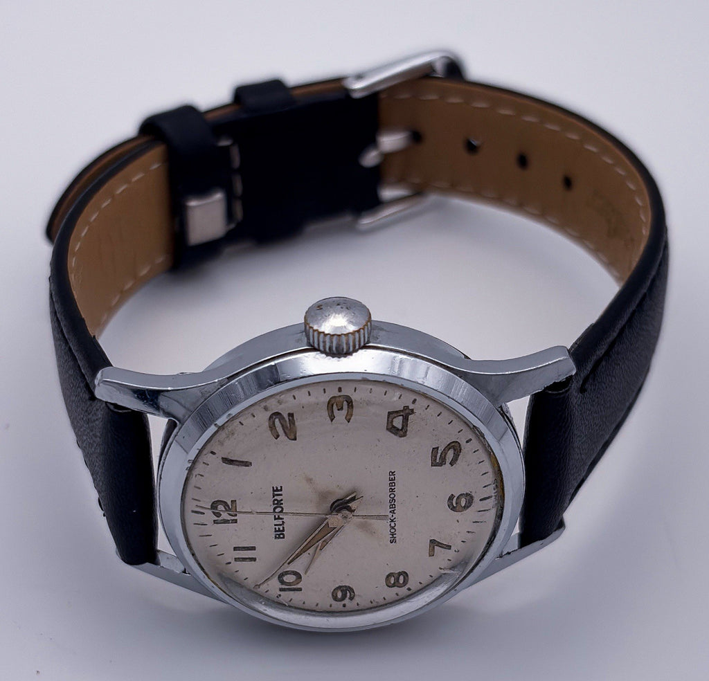 Vintage 1960s Belforte Shock Absorber Waterproof Manual Wind Mens Watch Runs