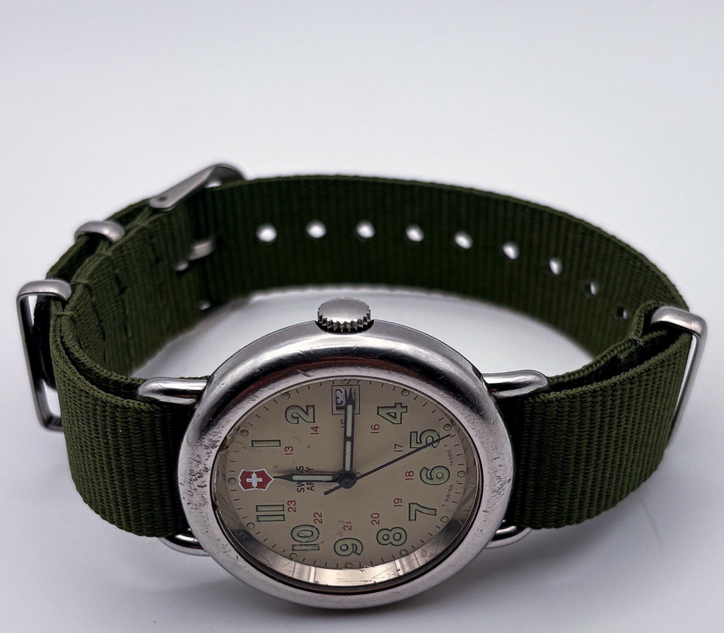 Vintage Swiss Army Cavalry 38mm Men's Field Watch Cream Dial Nylon Date Run