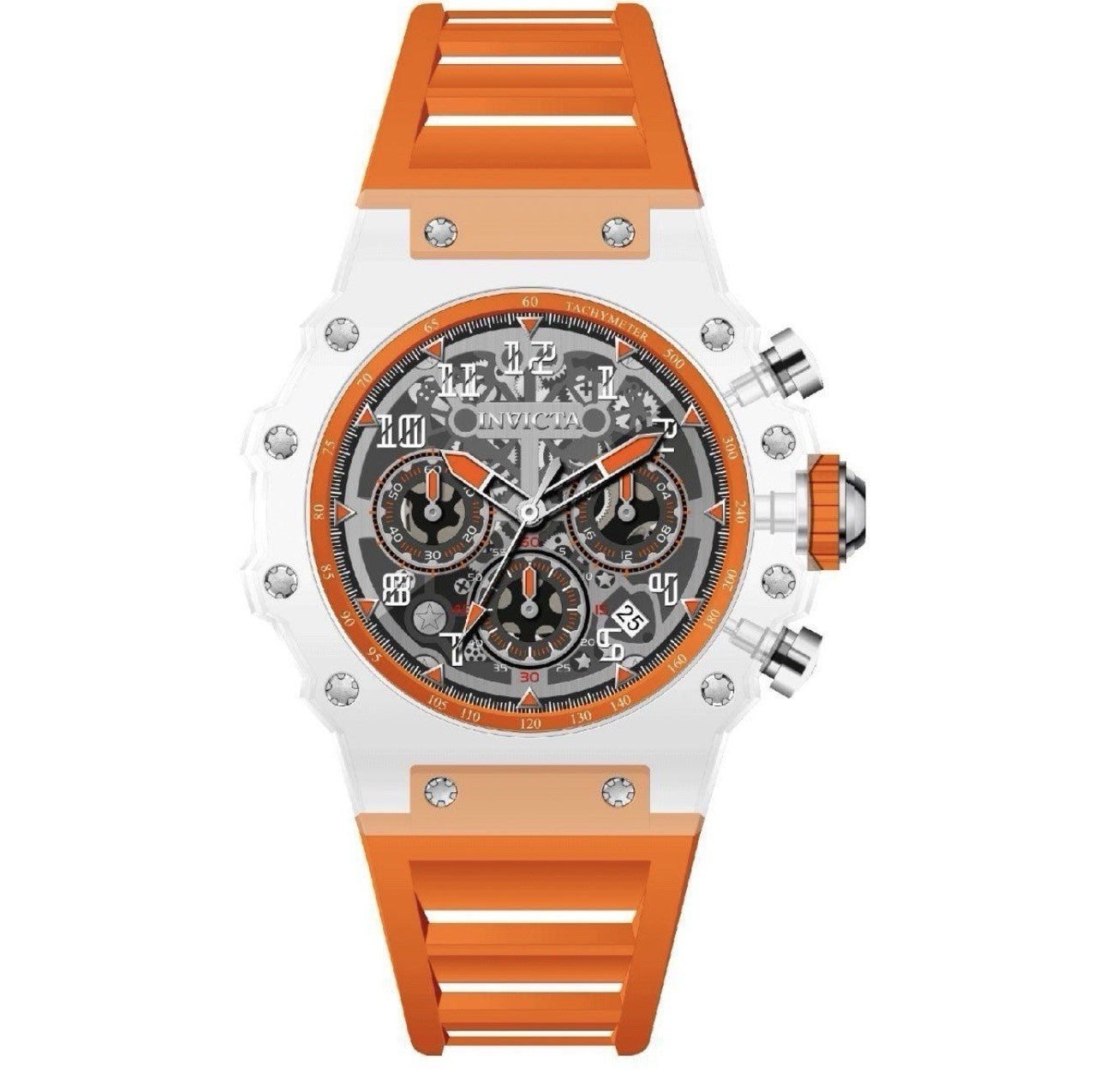 Invicta Racing Vaulthan Men's Watch 69679 44mm Clear Case Orange Band Skeleton