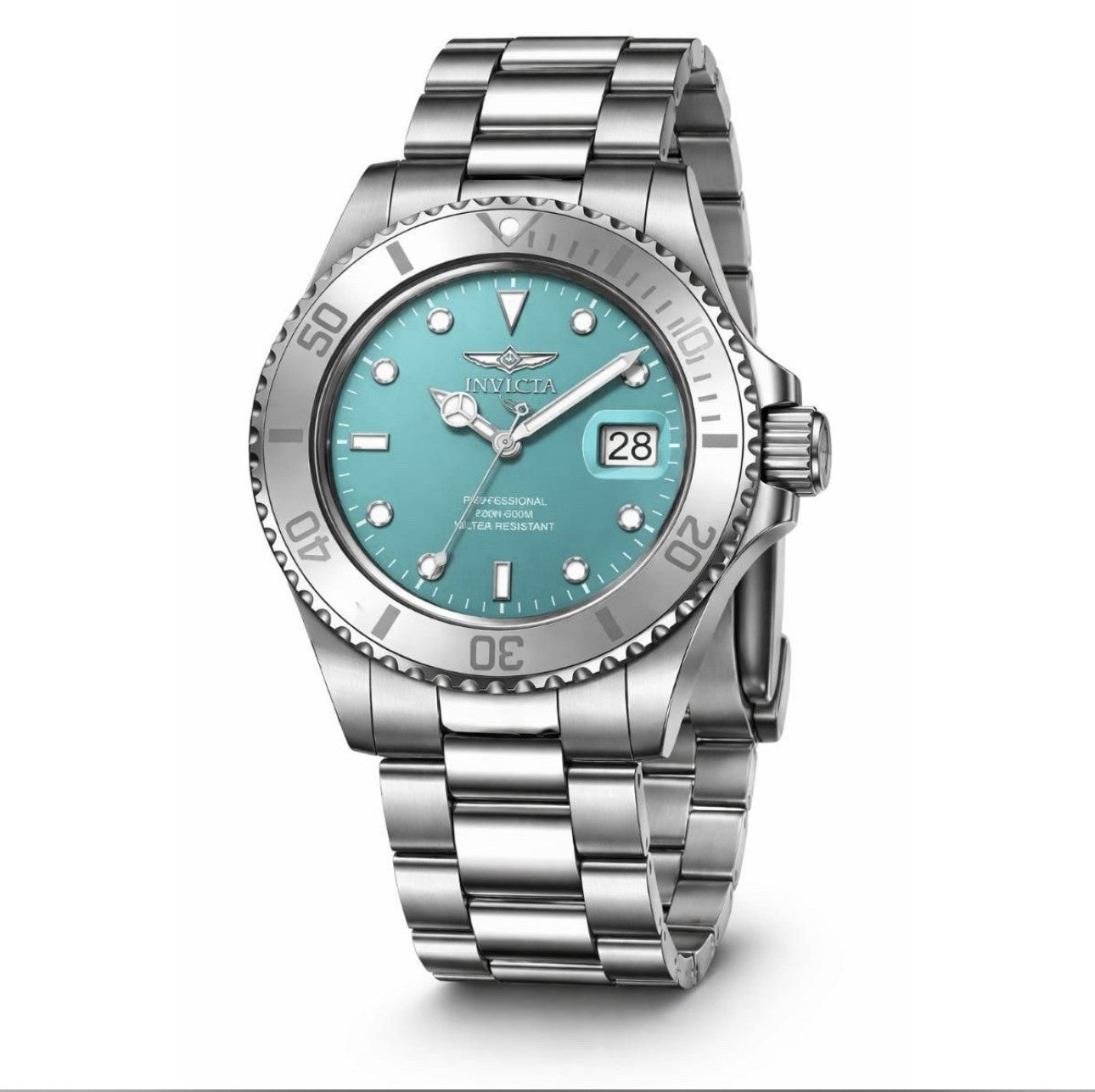 Invicta Pro Diver Men's 40mm Silver Tone Stainless Steel Blue Dial Date 50957