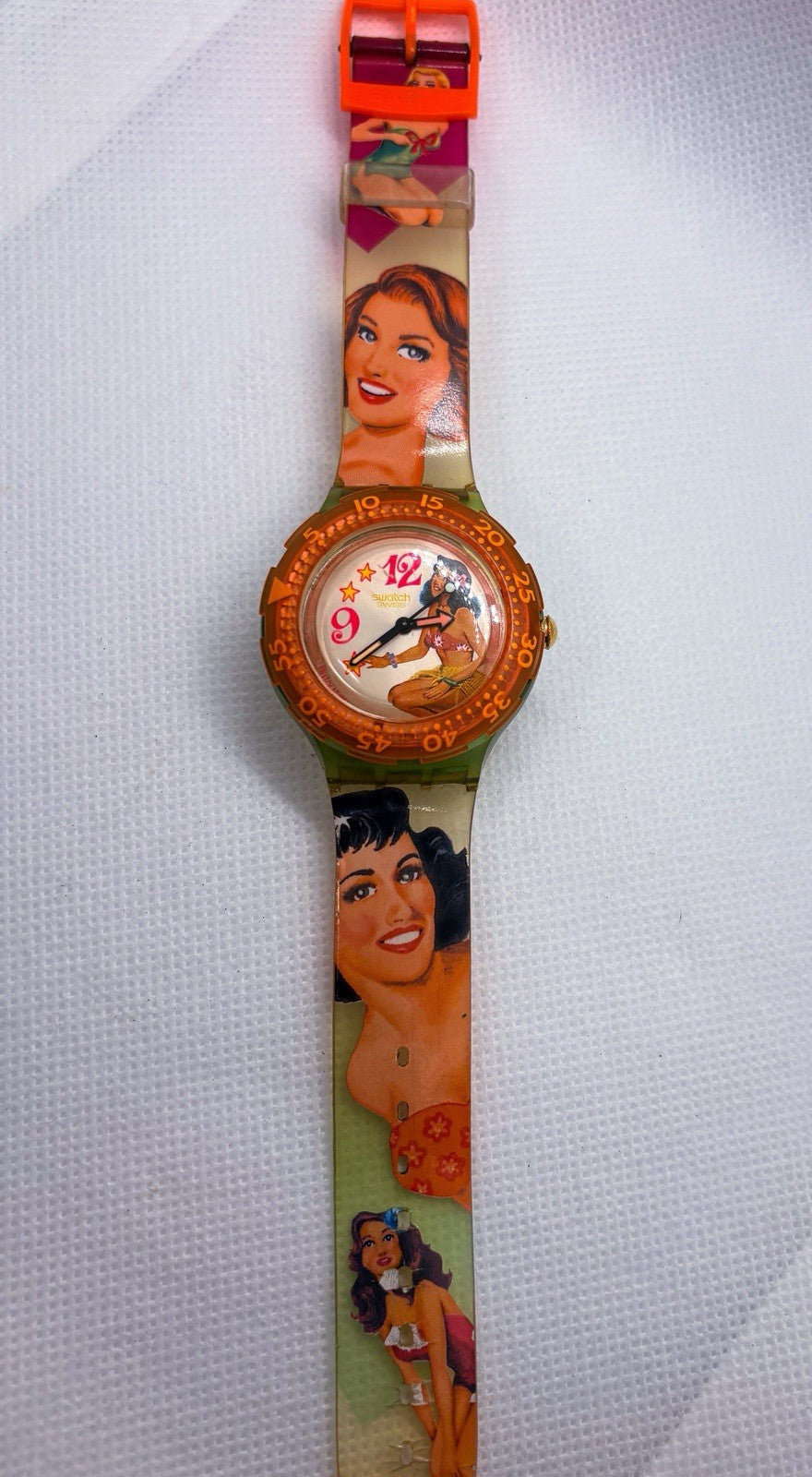 Vintage 1994 Swatch Scuba 200 Beach Virgin SDG104 Hula Tropical Watch Working