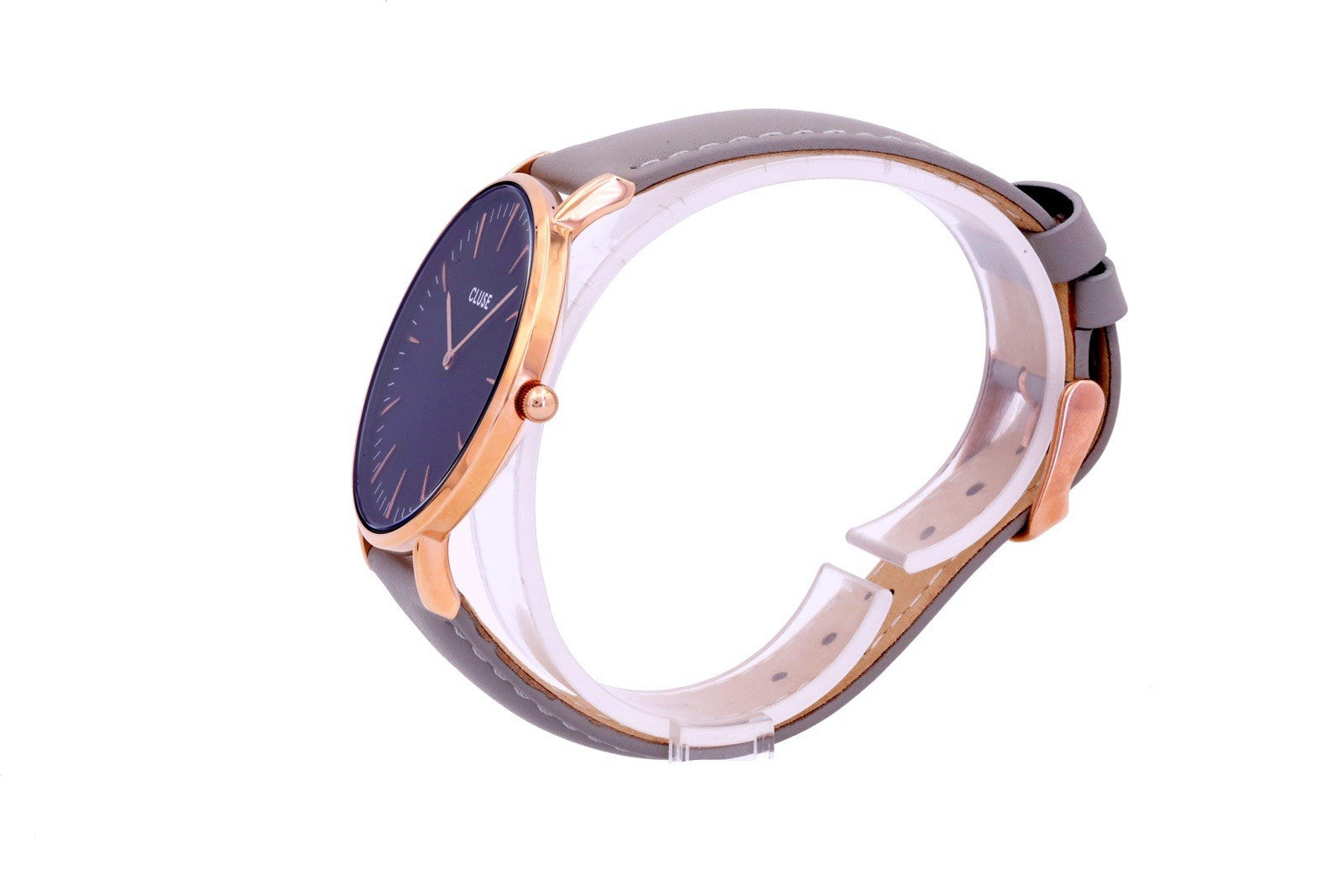 Cluse La Boheme Watch Women Rose Gold Case 38mm Gray Leather Band Black Dial