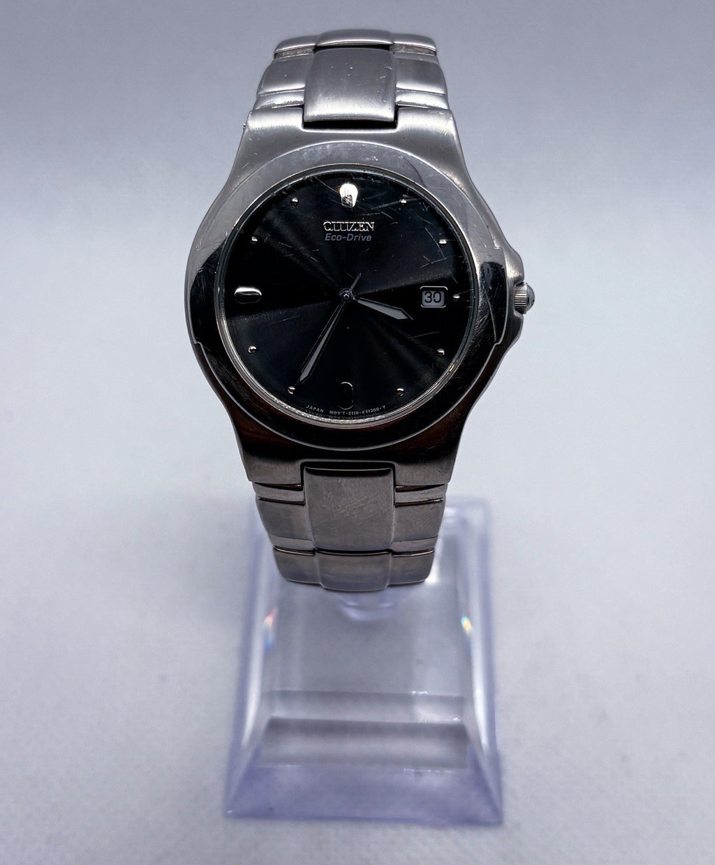 VTG Citizen Eco-Drive E110-K16750 Men's Black Diamond Dial Steel Watch 6” Wrist