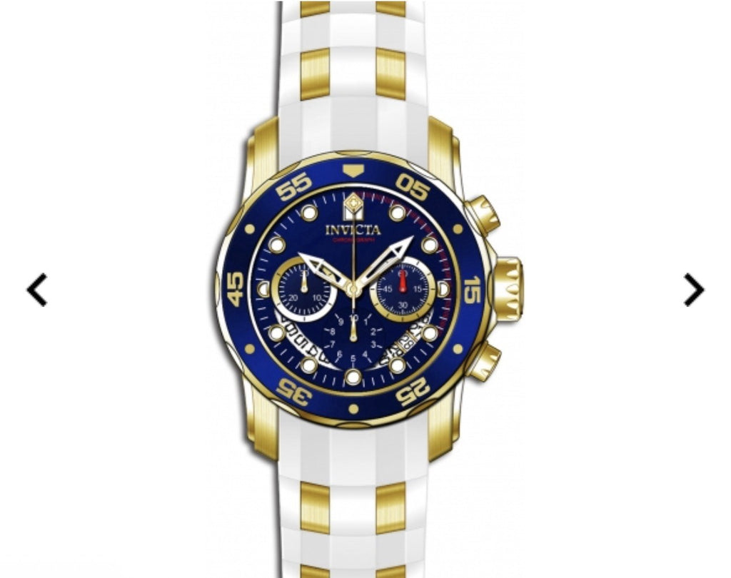 Invicta Mens Pro Diver SCUBA Chronograph 18K Gold Blue Dial White SS Strap Watch