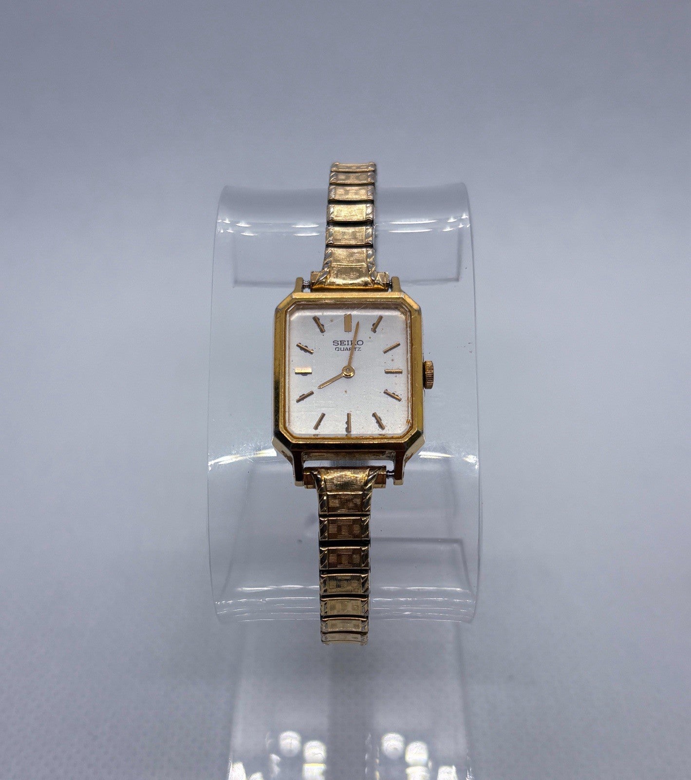 Vintage 1983 Seiko SGP Ladies Quartz Watch 5421-5120 Gold Tone Tank Stretch