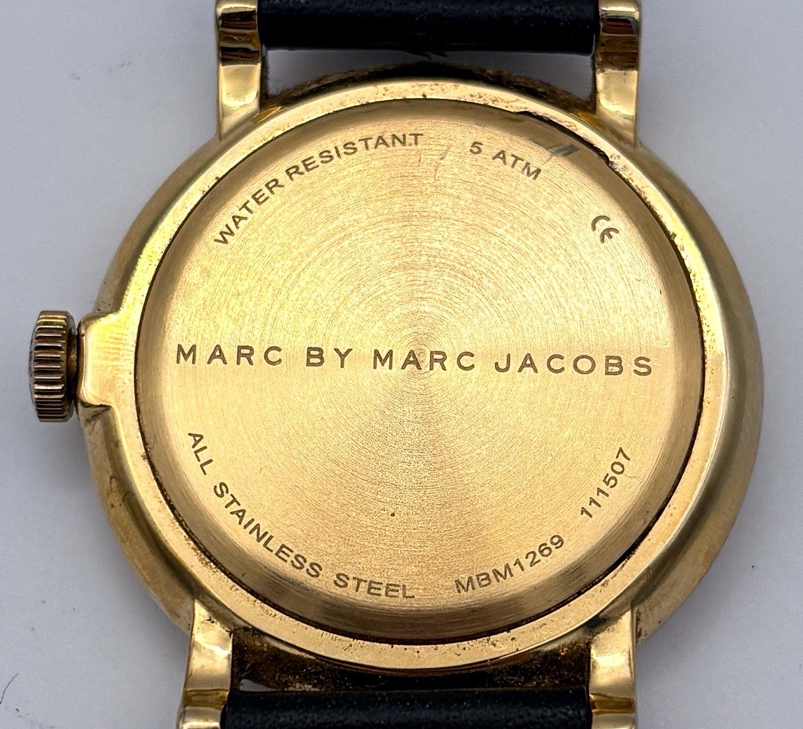 Marc by Marc Jacobs Baker Watch MBM1269 Gold Black Leather Unisex Midsize 36mm