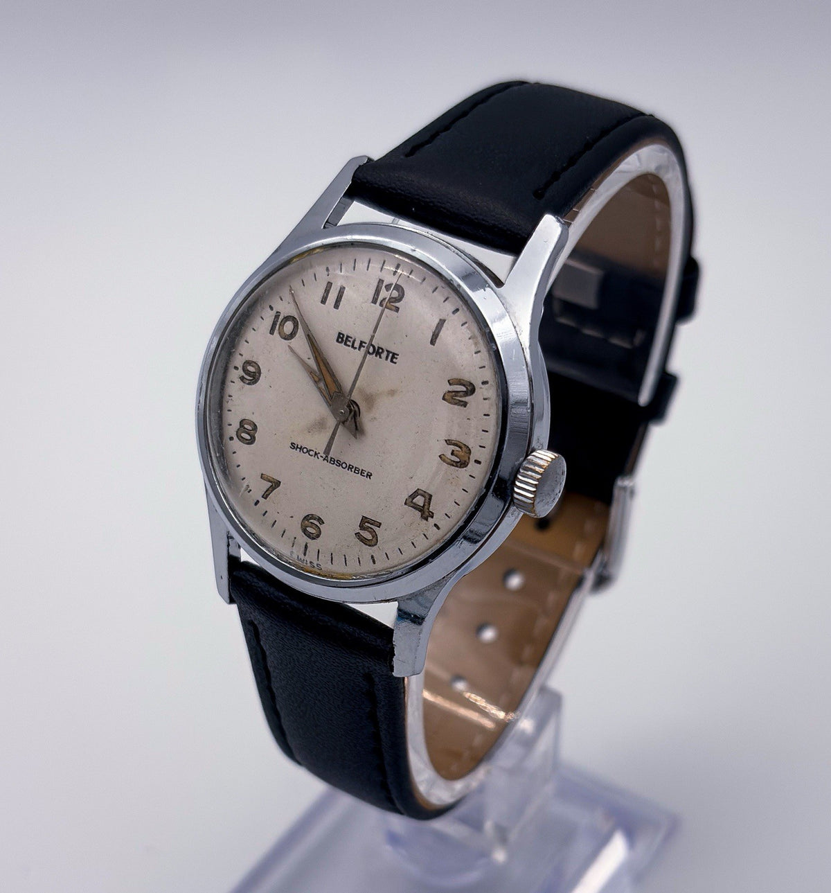 Vintage 1960s Belforte Shock Absorber Waterproof Manual Wind Mens Watch Runs