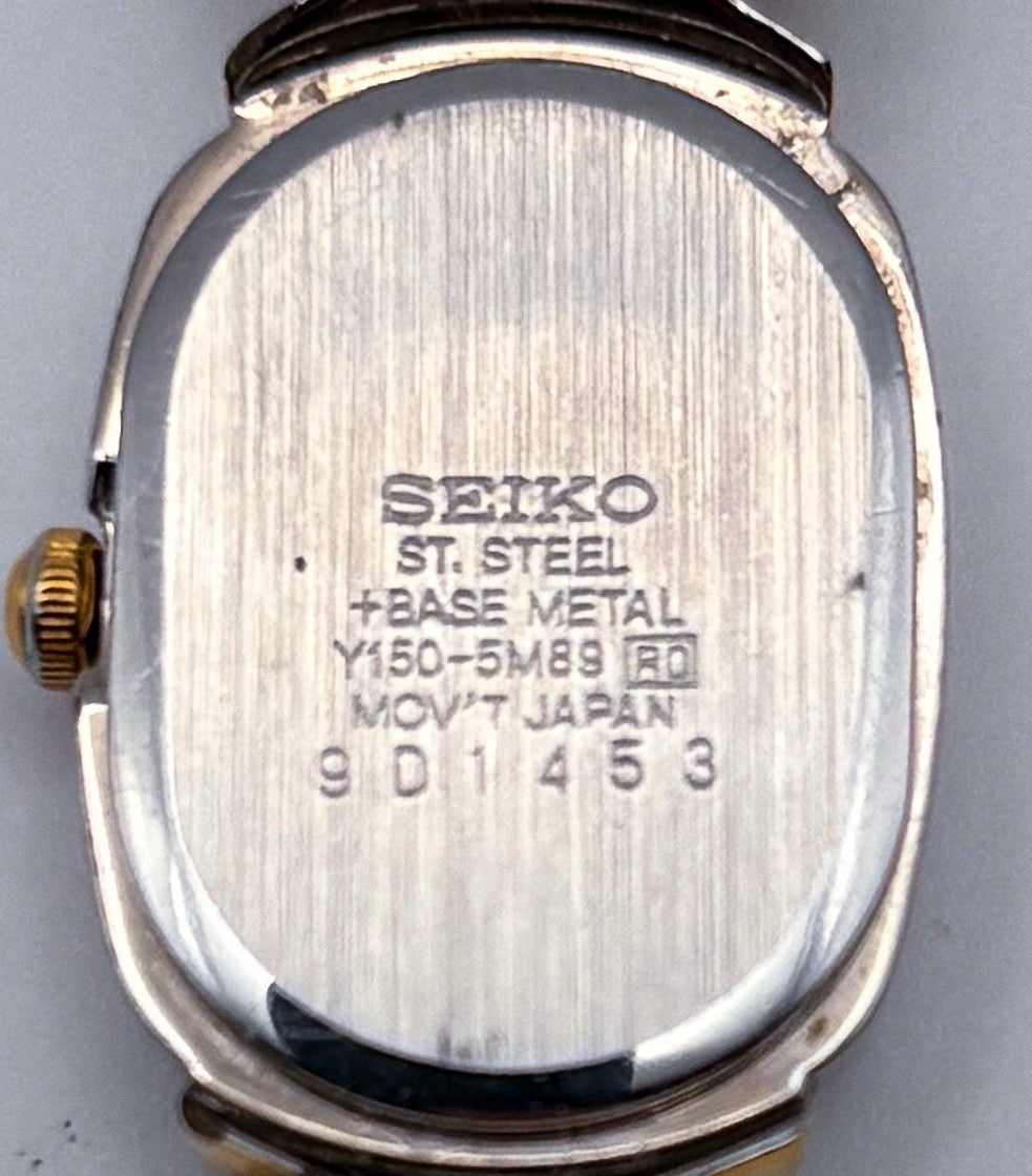 VTG 1999 Seiko Y150-5M89 Ladies Two Tone Rice Link Watch White Hex Shield Dial