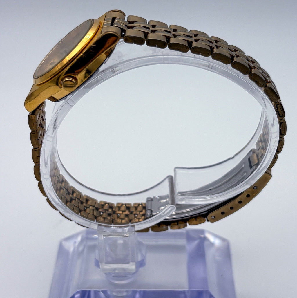 Vintage 1994 Seiko SQ Ladies Watch Gold Tone Day Date 25mm Roman 12 7N83-0081