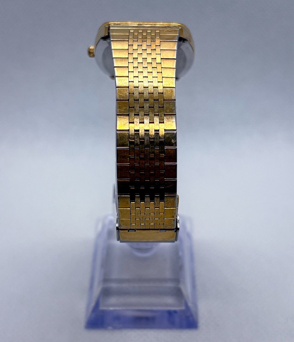 Vintage 1978 Seiko SQ Quartz Watch 2633-5029 Gold Tone Black TV Dial Day Date