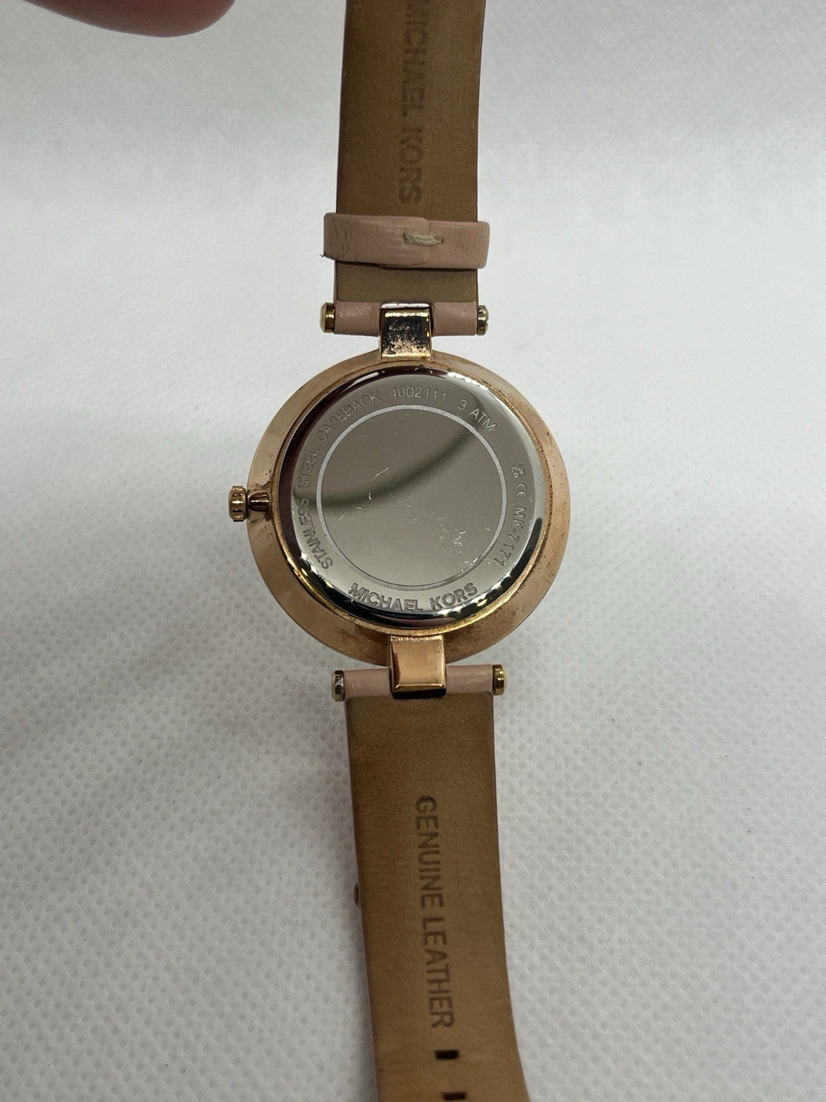 Michael Kors Anabeth Three Hand MK7171 Watch White Dial Pink Leather Strap 37MM