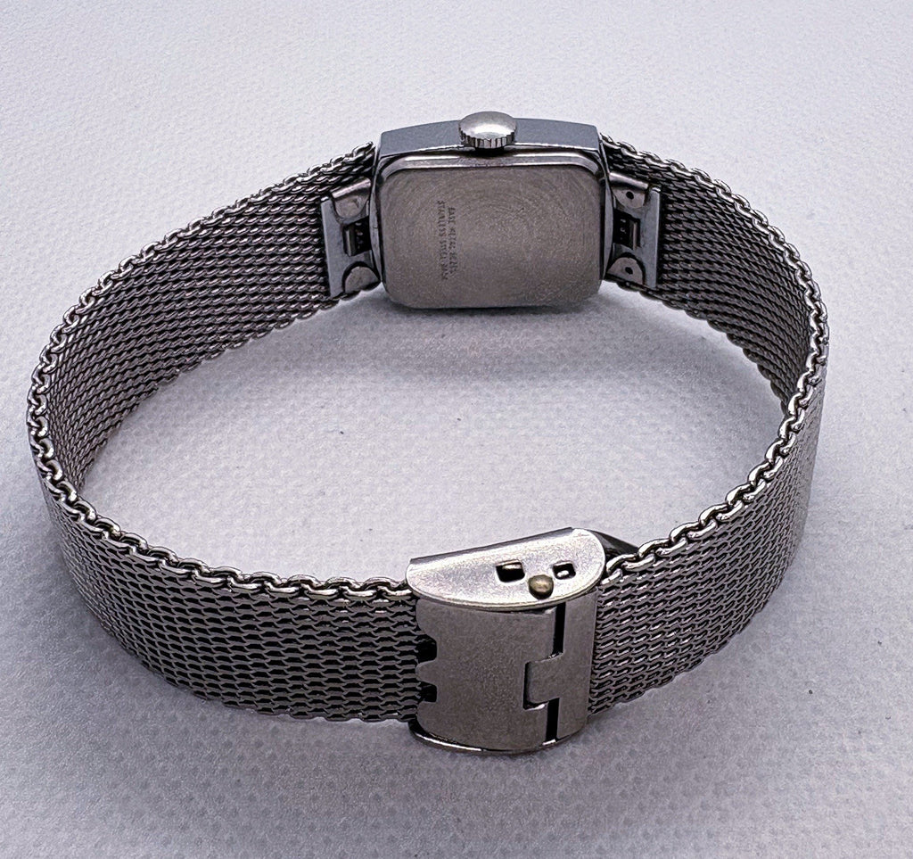 Vintage 1977 Timex Ladies Manual Wind Watch Blue Dial Silver Mesh Band Working