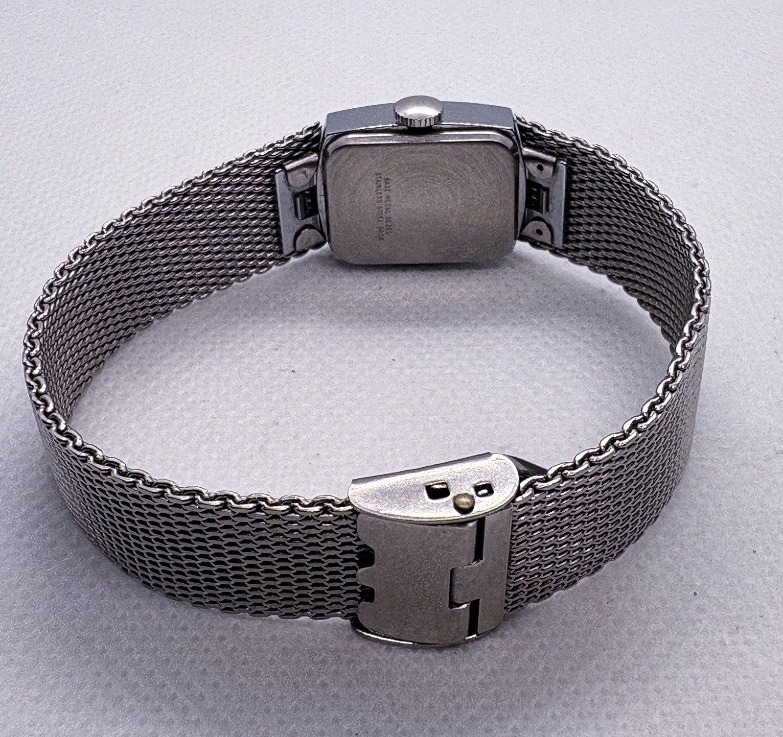 Vintage 1977 Timex Ladies Manual Wind Watch Blue Dial Silver Mesh Band Working