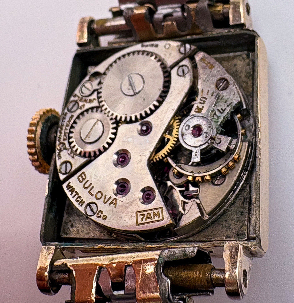 Vintage 1944 Bulova 7AM Mechanical Ladies Square Watch 10K RGP Expansion Band