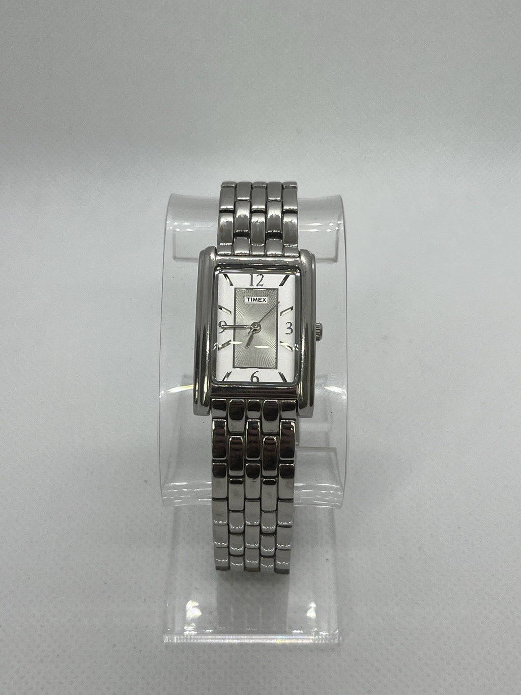 Timex Women T2N046 Fashion Silver Tone Rectangular Quartz Analog 21mm Watch 7"