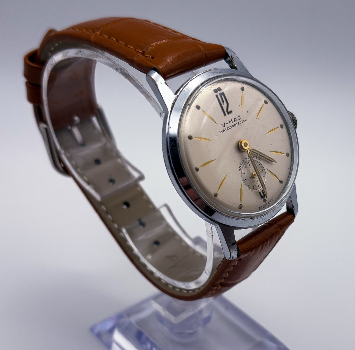 Vintage V-Mac Mechanical Manual Wind Sub-Second Germany Mens Watch Runs