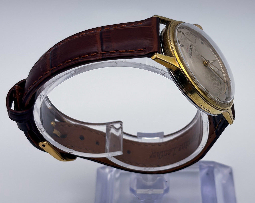 VTG 1960s Waltham 17J Manual Wind Bullseye Pinstripe Gold Plated Mens Watch Runs