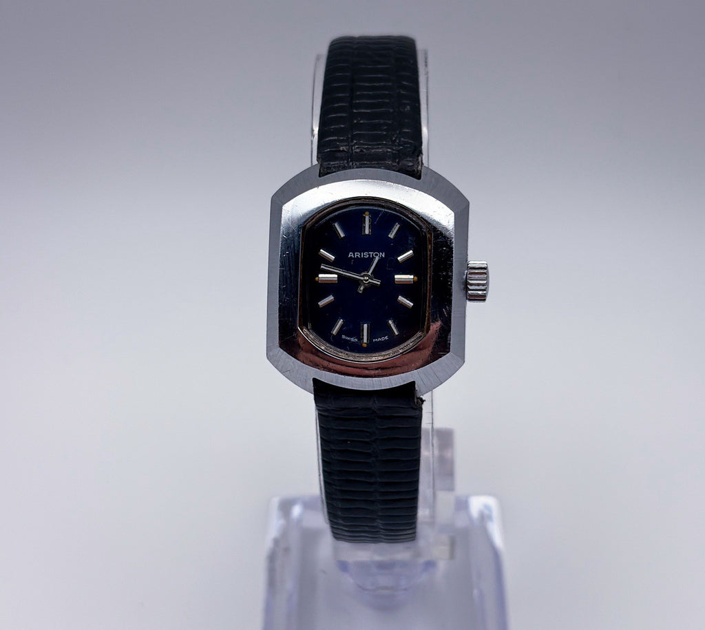 Vintage 1975 Ariston Incabloc Swiss Mechanical 24mm Ladies TV Case Blue Watch