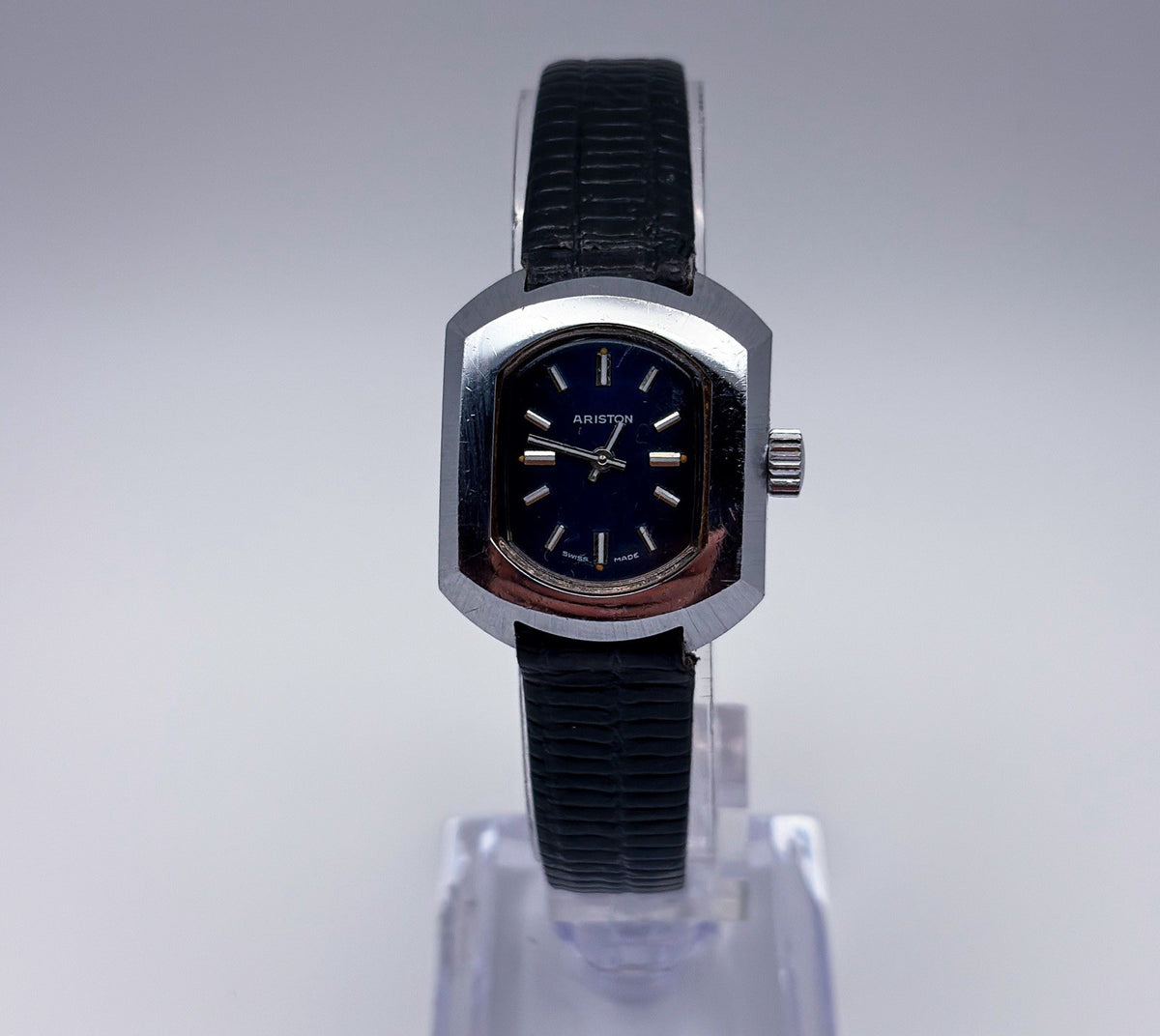Vintage 1975 Ariston Incabloc Swiss Mechanical 24mm Ladies TV Case Blue Watch