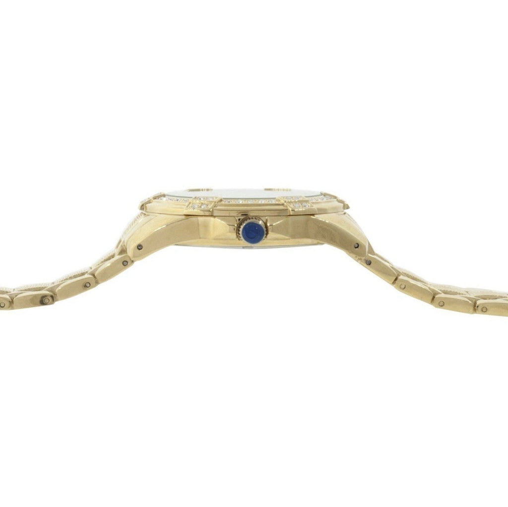 Elgin Men's Watch Bracelet Set Gold Tone with 54 Crystals Gem Bezel FG10009ST