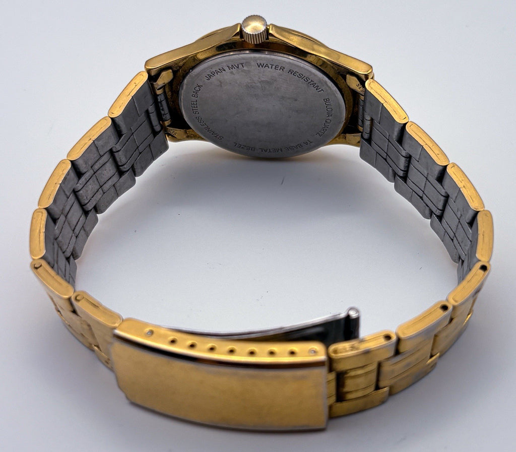 Vintage 1994 Caravelle by Bulova T4 Gold Quartz 35mm Mens Watch Day Date 42C85