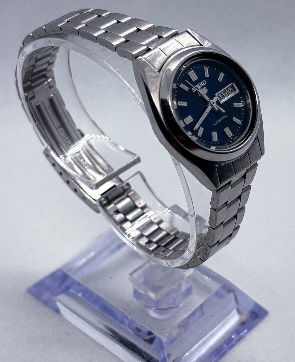 Vintage 1994 Seiko 5 Automatic Ladies Watch 4206-0420 Blue Dial 26mm - Working