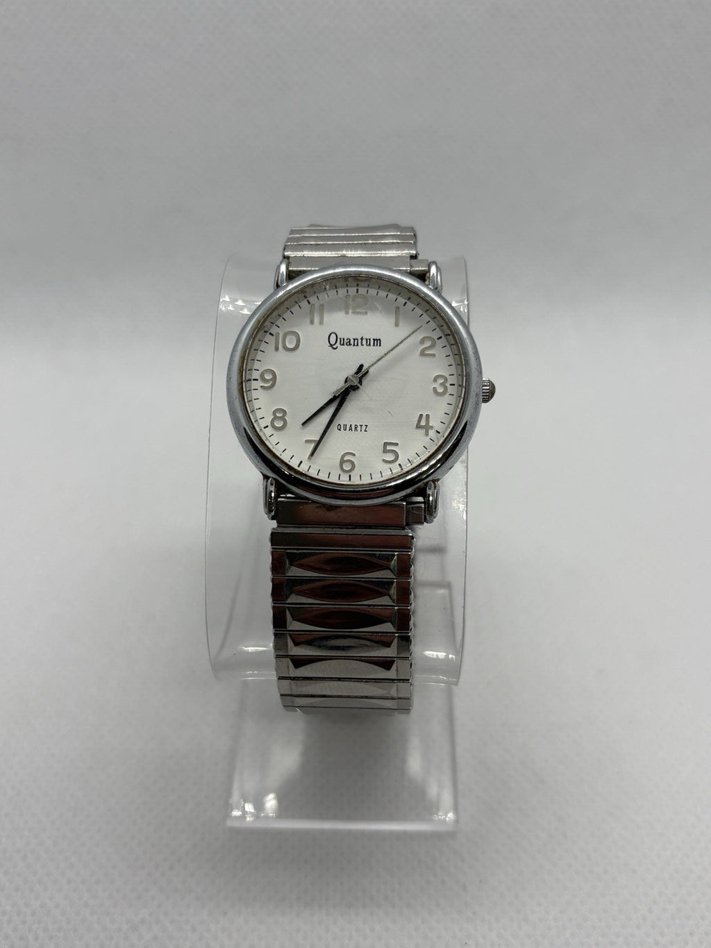 Women’s Silver Quantum Quartz Wristwatch With Metal Stretchy Band. New Battery