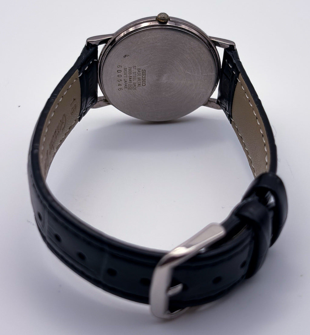 Vintage Seiko 7N00-8A49 Quartz Movt Japan Black Dial Diamond Marker Watch