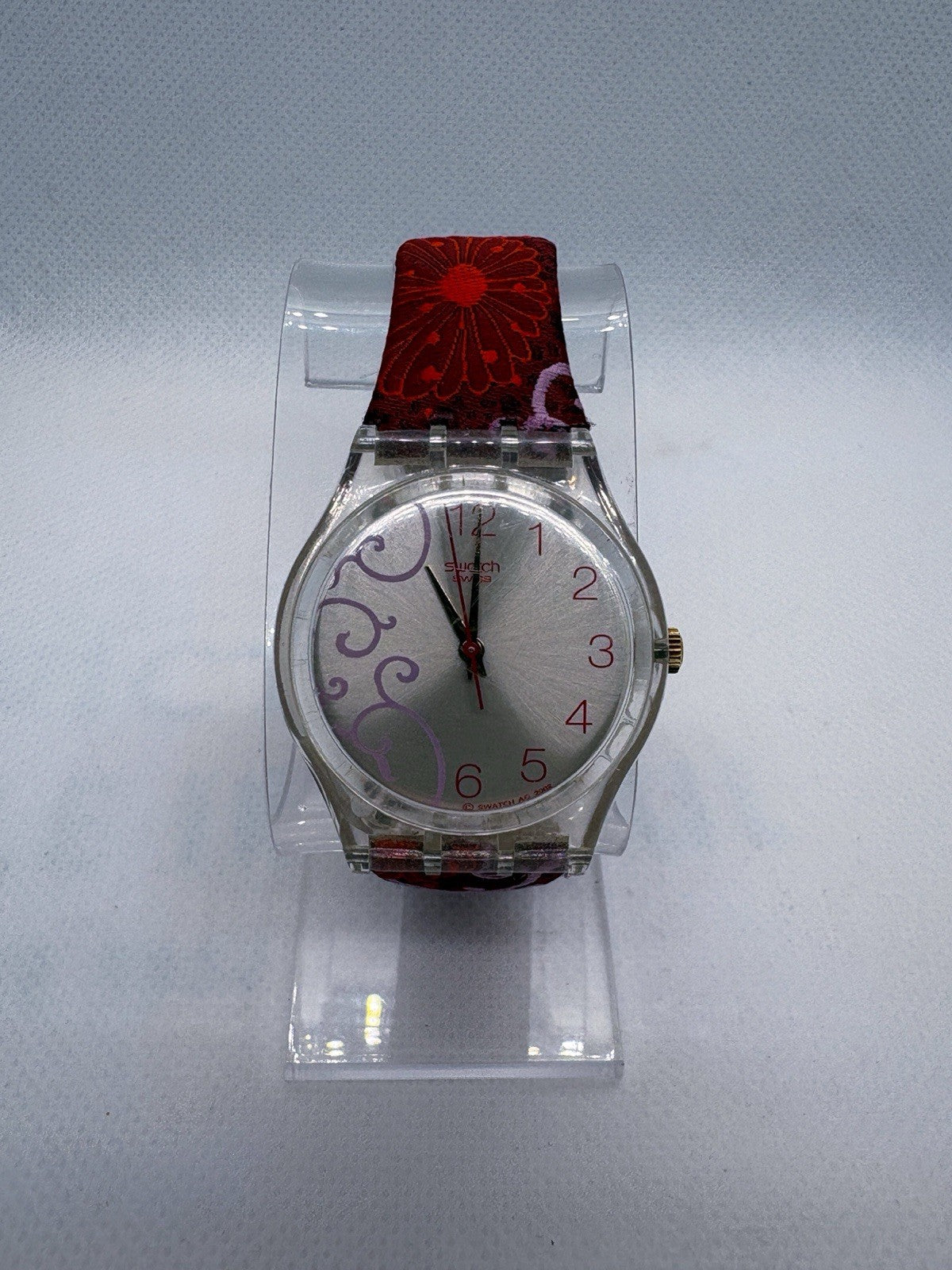 Swatch Swiss Quartz Watch GK390 Primula Men 34mm Clear Case Leather Patterned