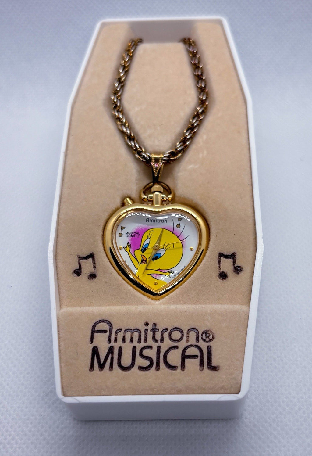 Vtg 1995 Armitron Musical Tweety Bird Gold Heart Pendant Watch Boxed Working